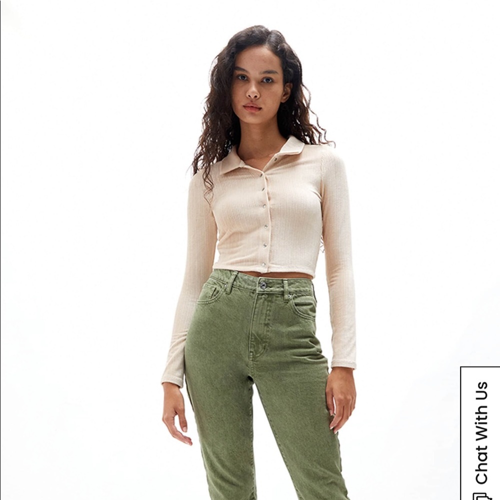 PacSun Tan Velvet Snap Button Up Polo Shirt